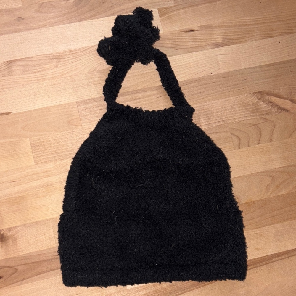 SKIMS Black Fuzzy Crop Top